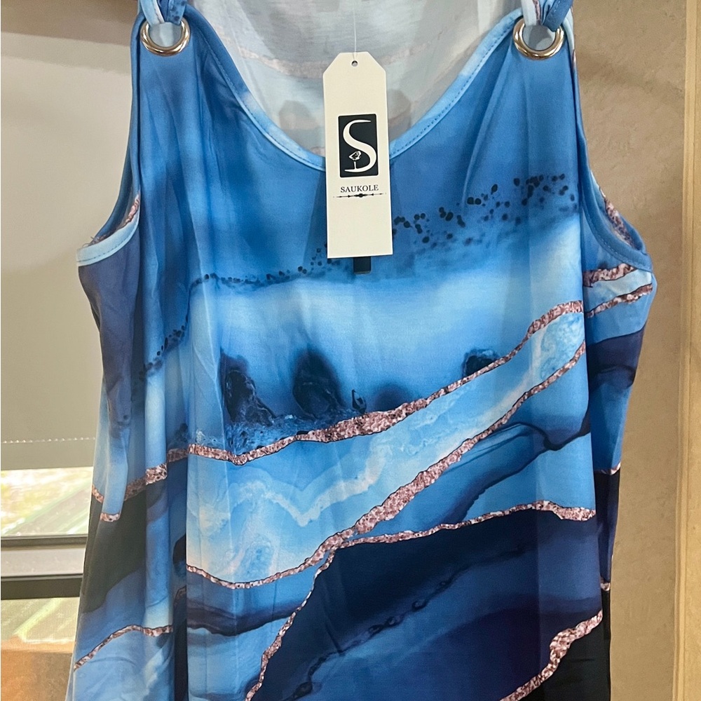 Blended Blue with accents of glitter Sleeveless Top Stylish and Versatile